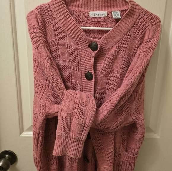 Express Textured Pink Cardigan with Button Accents - Picture 2 of 5